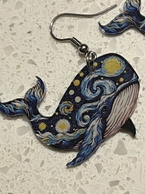 Acrylic Starry Sky Whale Pendant Earrings, Elegant Minimalist Style Earrings